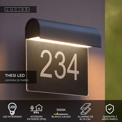 Lucide THESI LED - Lámpara de pared Dentro/Fuera - LED - 1x8W 3000K - IP54 - Negro